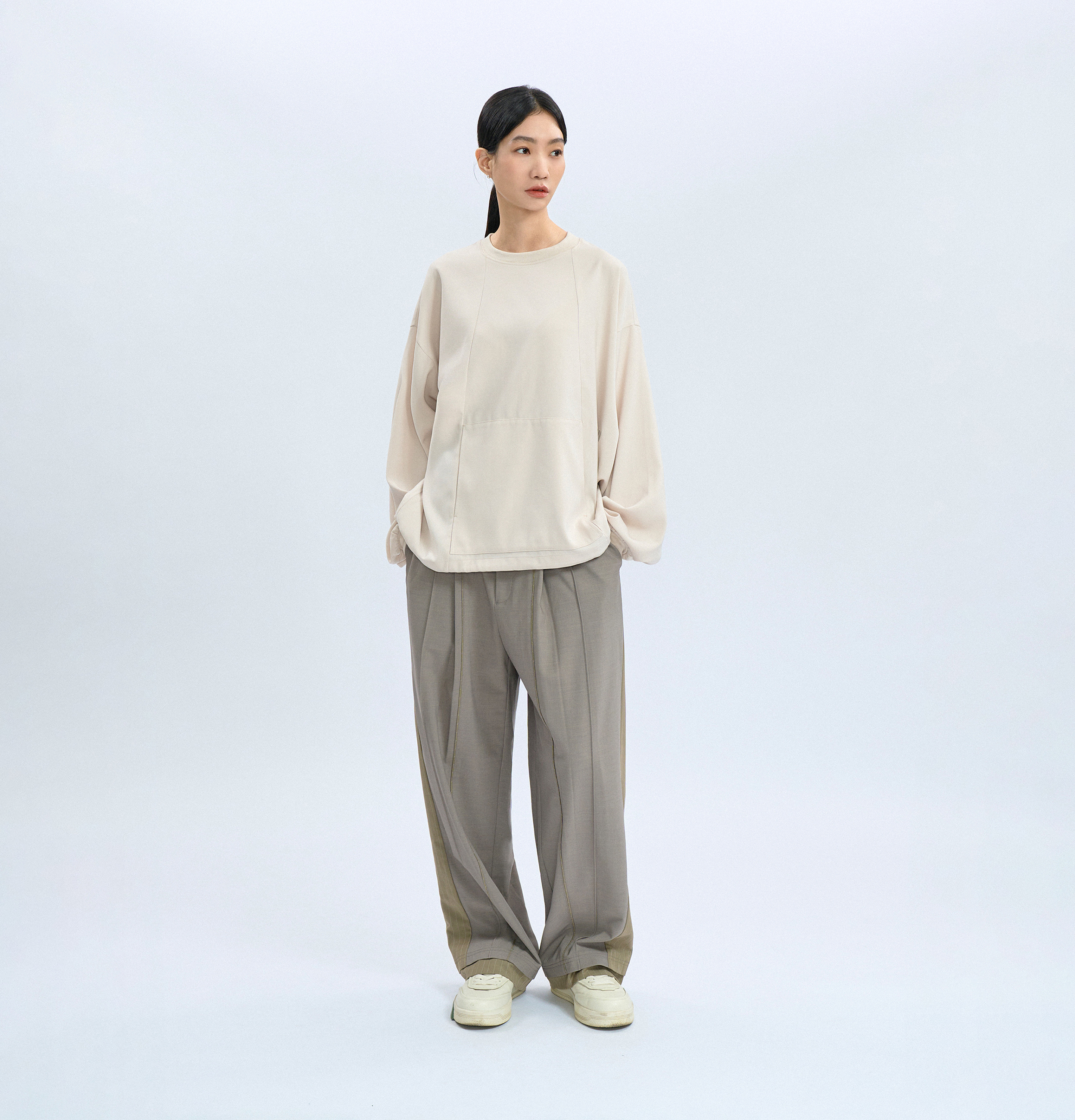 MELSIGN x plain-me -“ASAP” Oversized Tech Crewneck - Beige