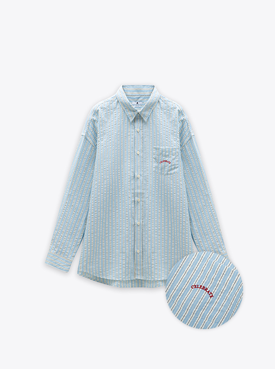 泡泡條紋刺繡寬版襯衫