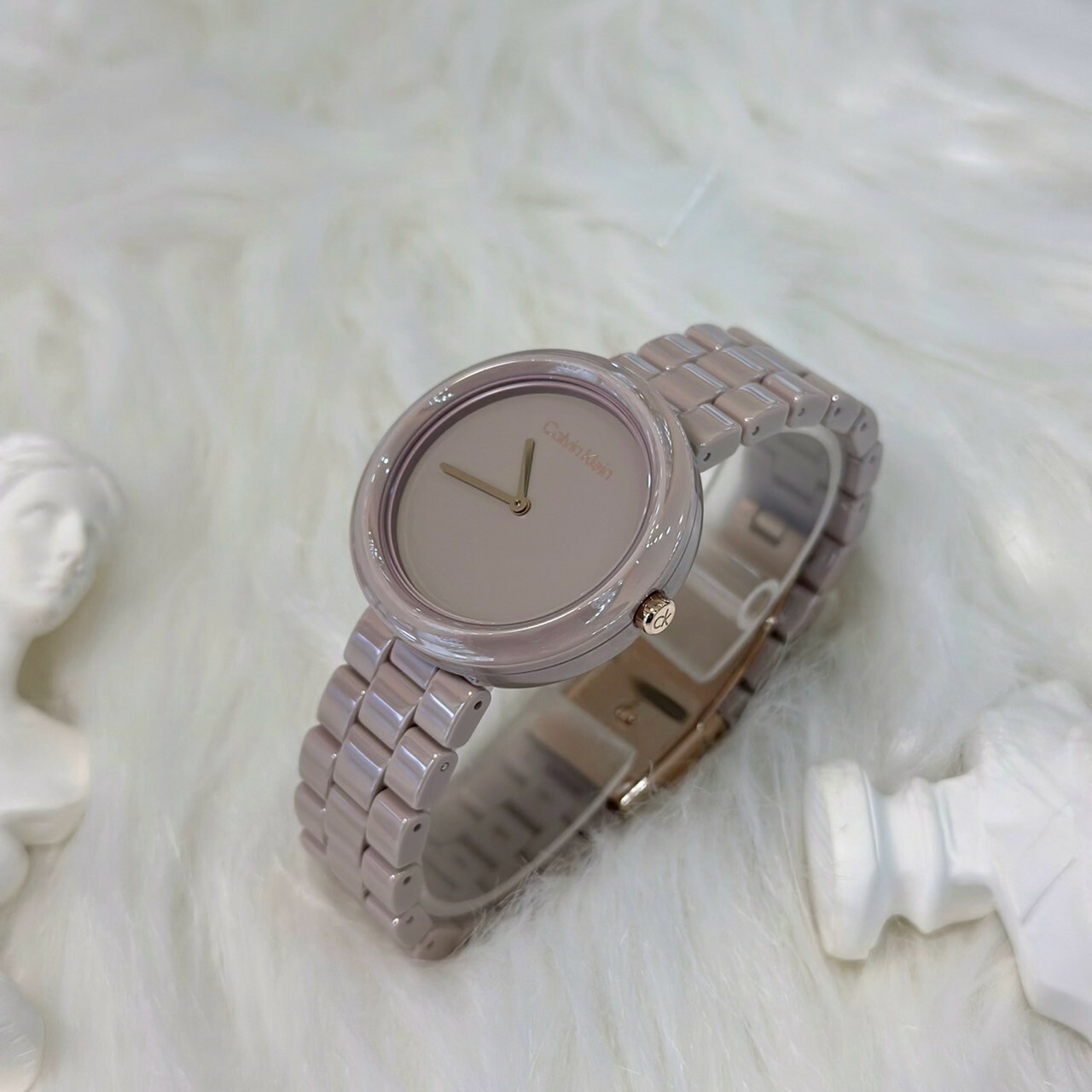 【CALVIN KLEIN】簡約時尚奶茶色精緻陶瓷女錶CK25100073 34mm 現代鐘錶