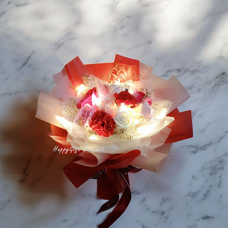 燈光康乃馨玫瑰香皂花束,Carnation Rose Soap Bouquet
