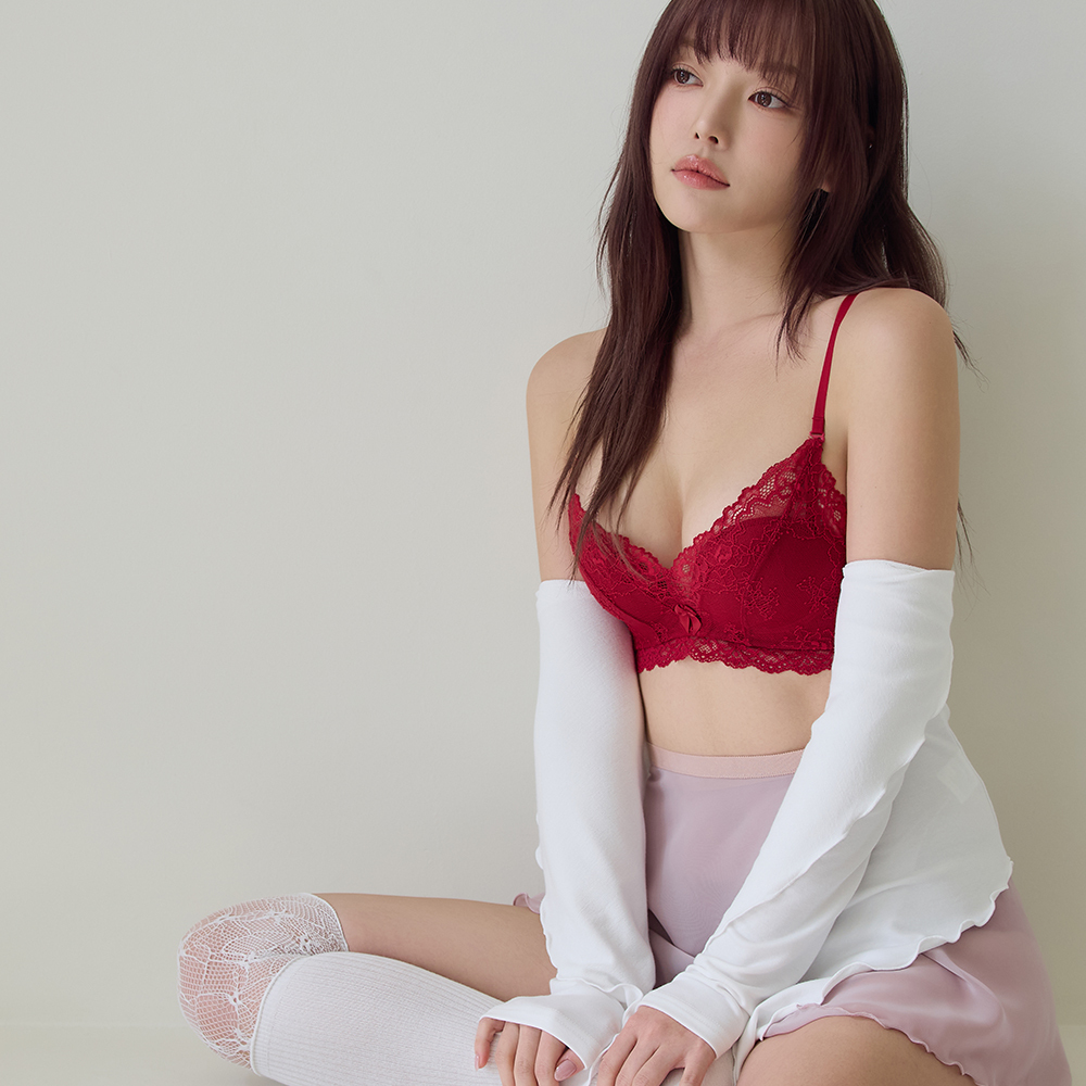 Qmomo【Cotton Levingne】Soft-wired Bra (Wine Red)
