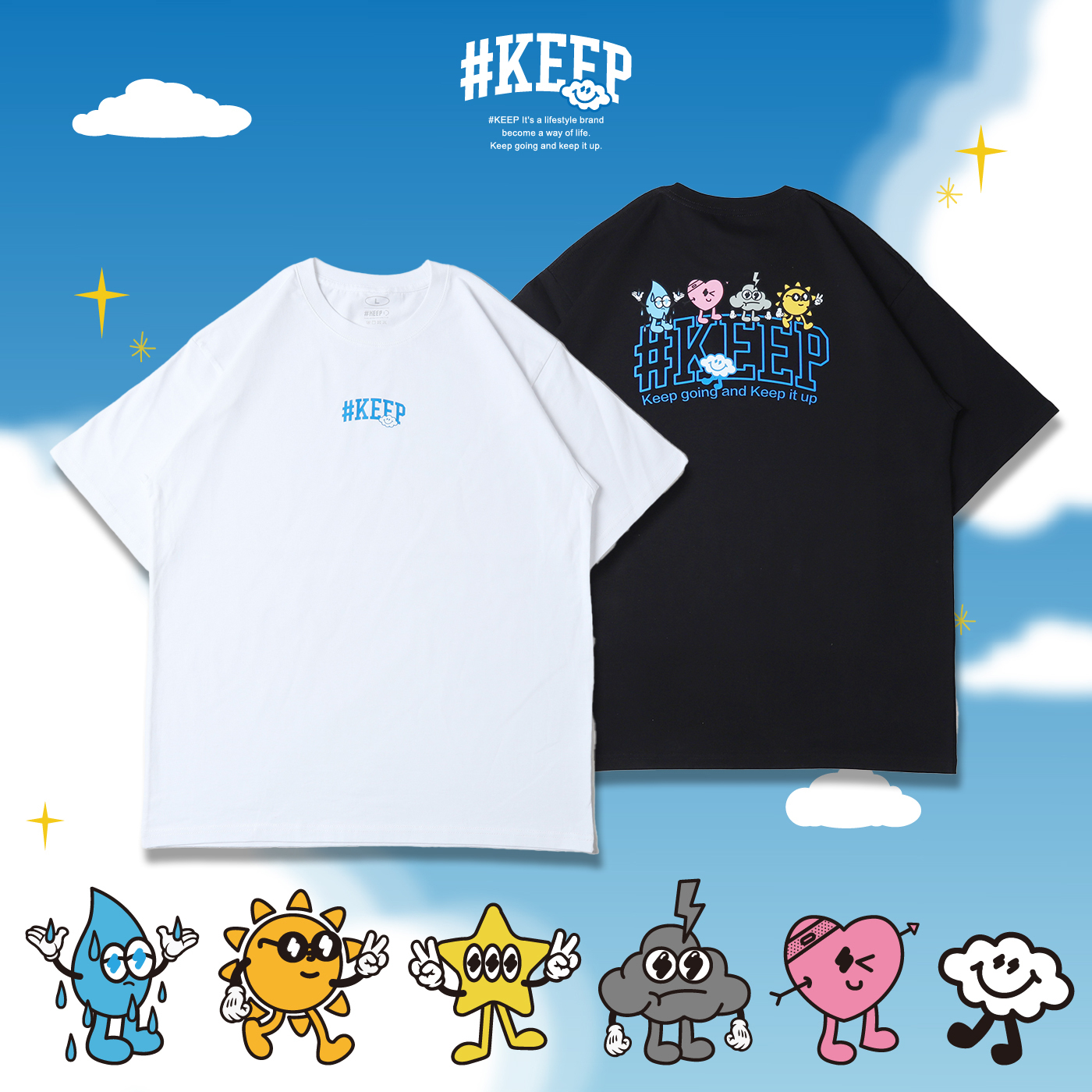 #KEEP TAKE A WALK TEE 白色 黑色 KEEP 宇宙系列 好朋友散步短TEE【KS285】