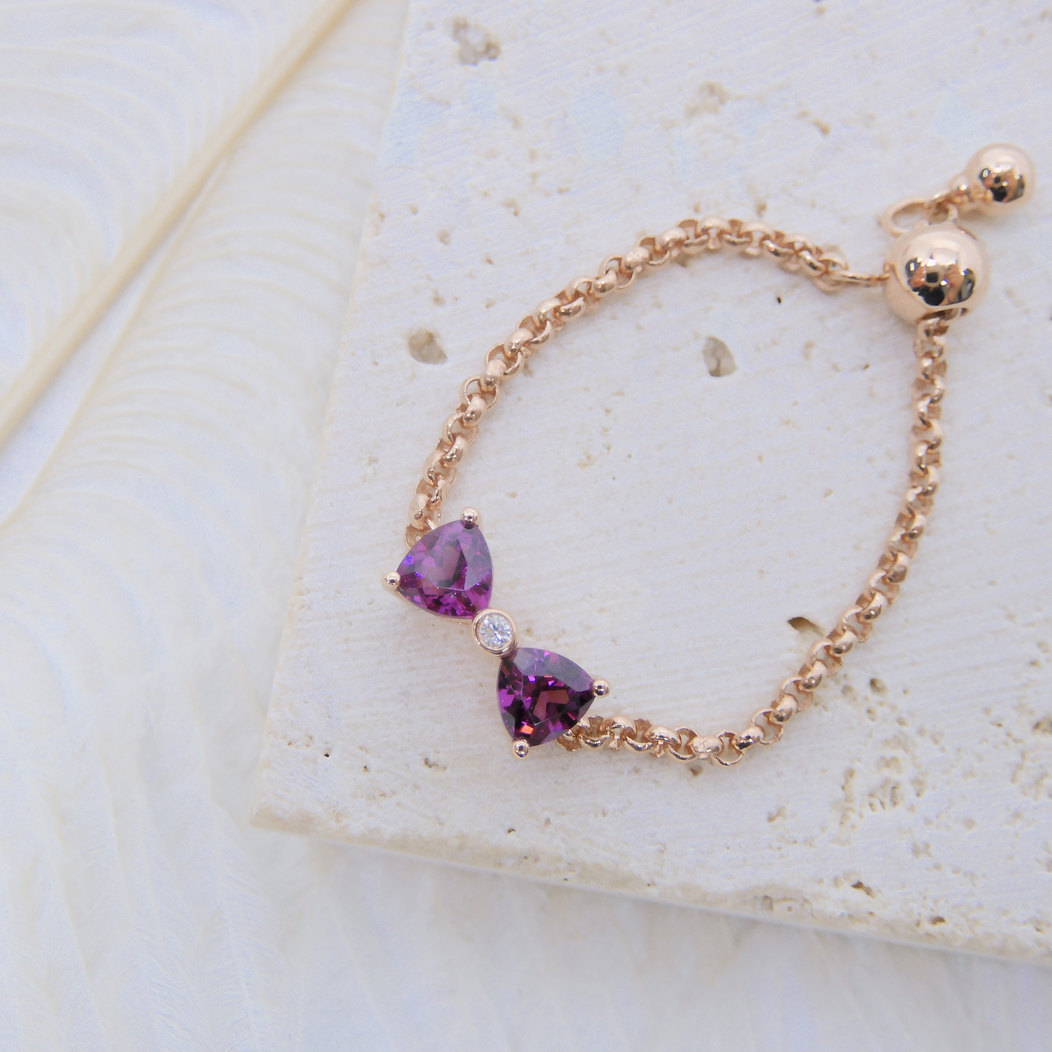 訂製 18 K金 蝴蝶結 碧璽鏈戒