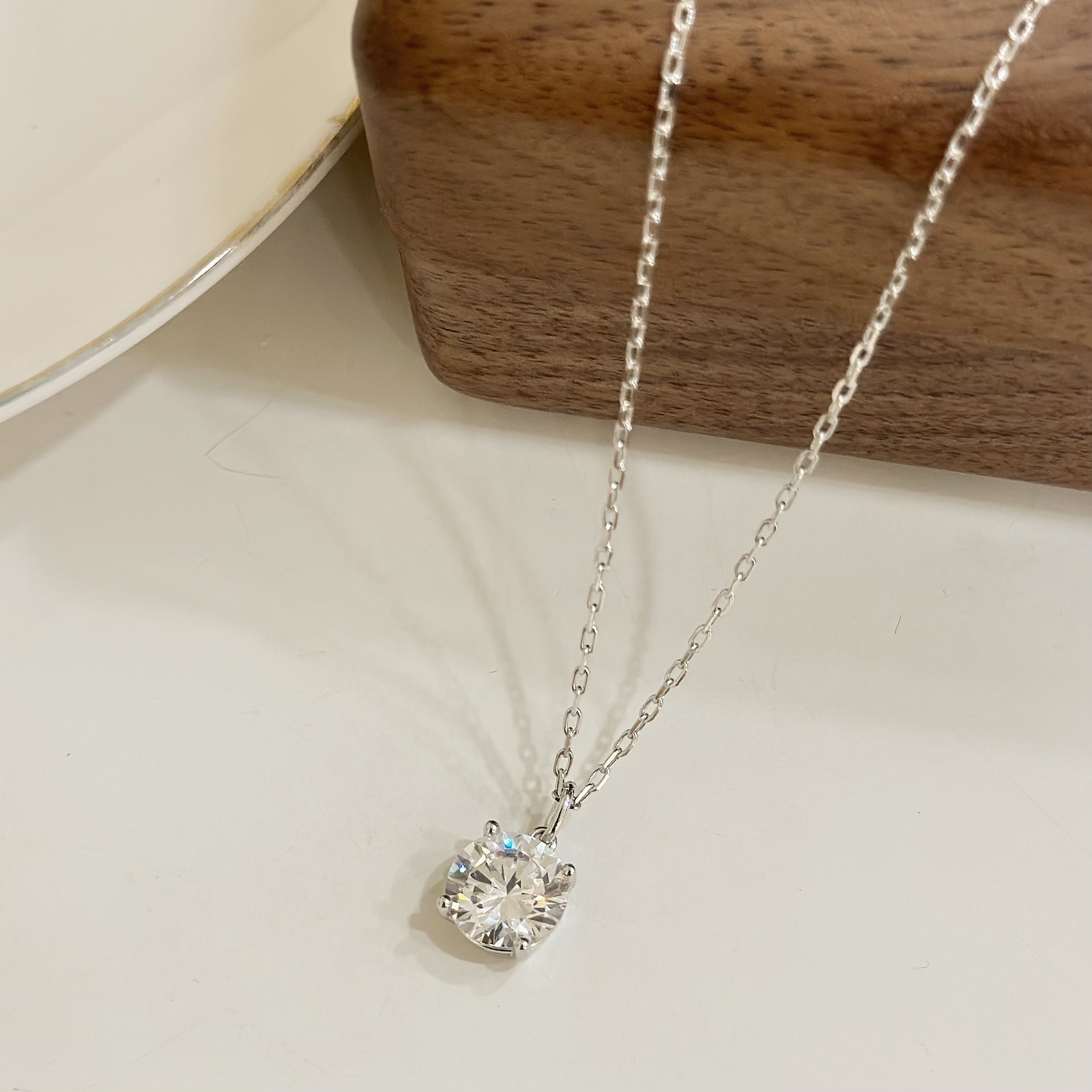 K39【輕奢】大款7mm單鑽純銀鎖骨鏈