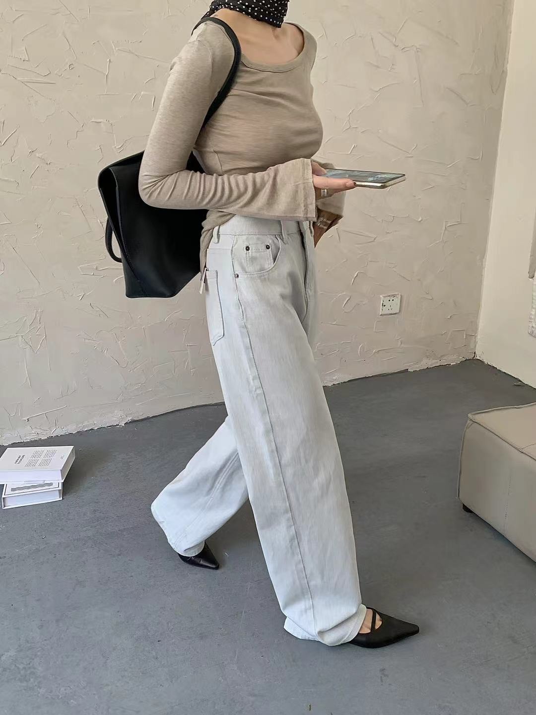 薄款彈性舒適牛仔寬褲