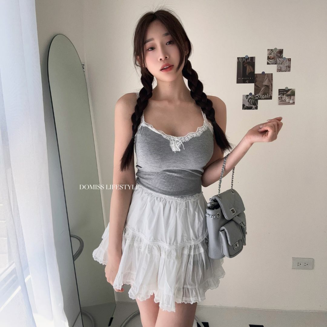 【蕾絲花邊】miu系背心 吊帶背心 無袖上衣 蕾絲背心-5色(現貨)