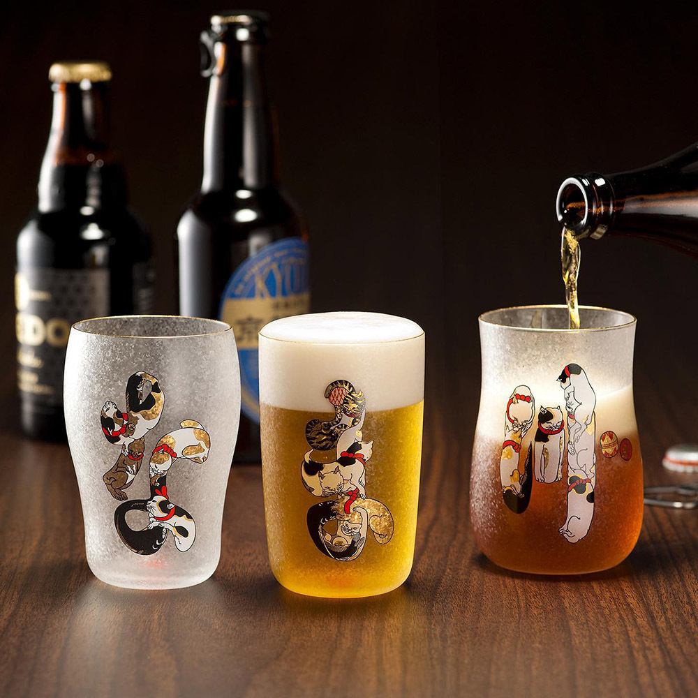 ADERIA 江戶貓平假名啤酒杯三件組(3入木盒禮盒組)/1組