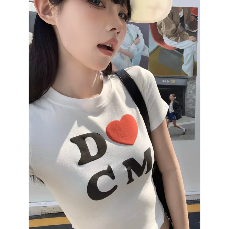 (GOAL) DCM LOVE 發泡字體 縮腰身 短版短袖 顯瘦