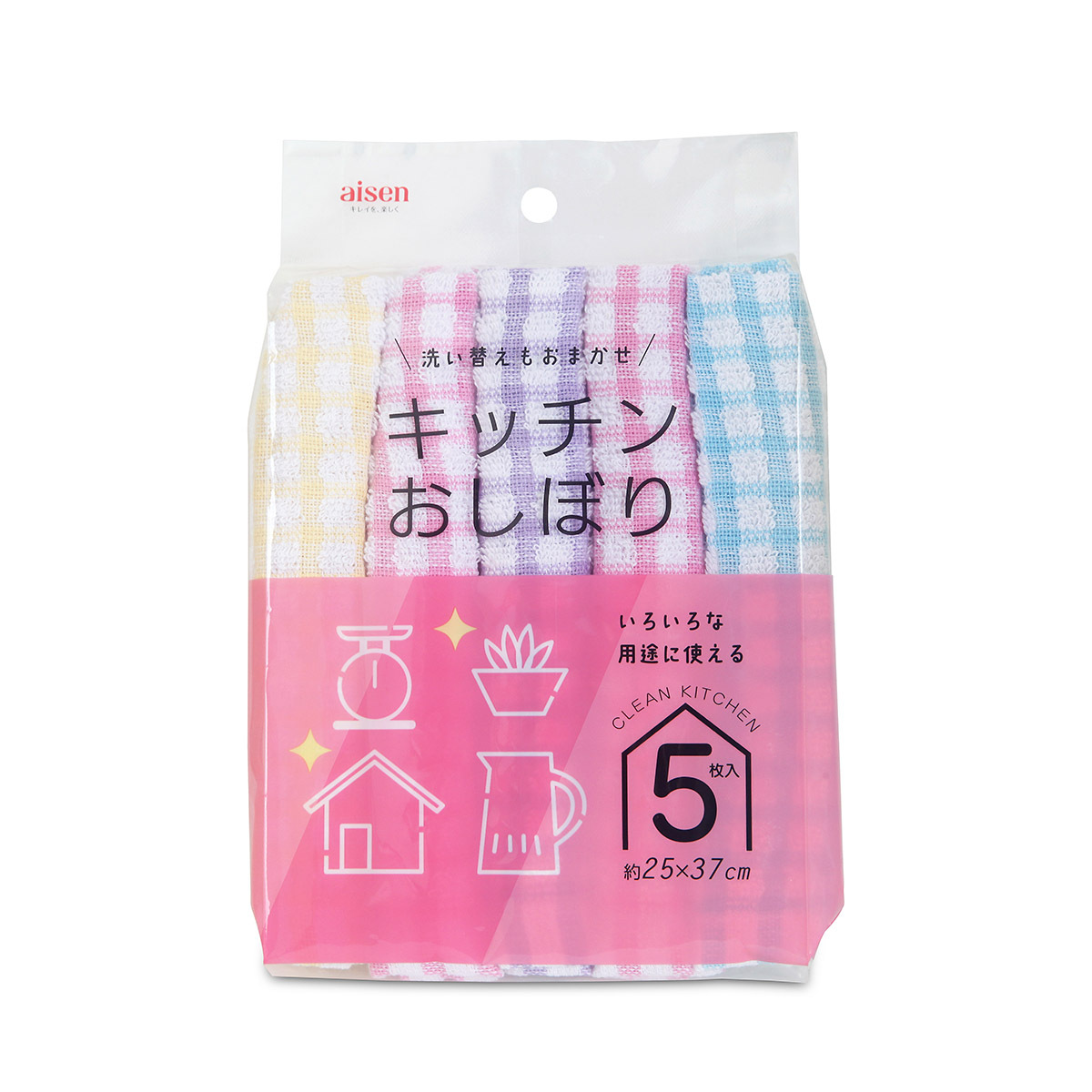 日本AISEN 5件裝棉質廚房毛巾 -KFS42