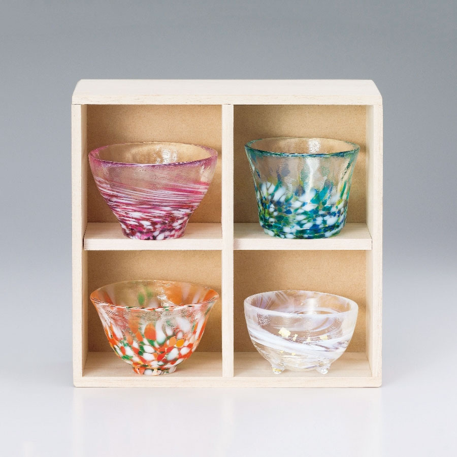 日本津輕_手作四季清酒杯禮盒組(含木盒)/1組