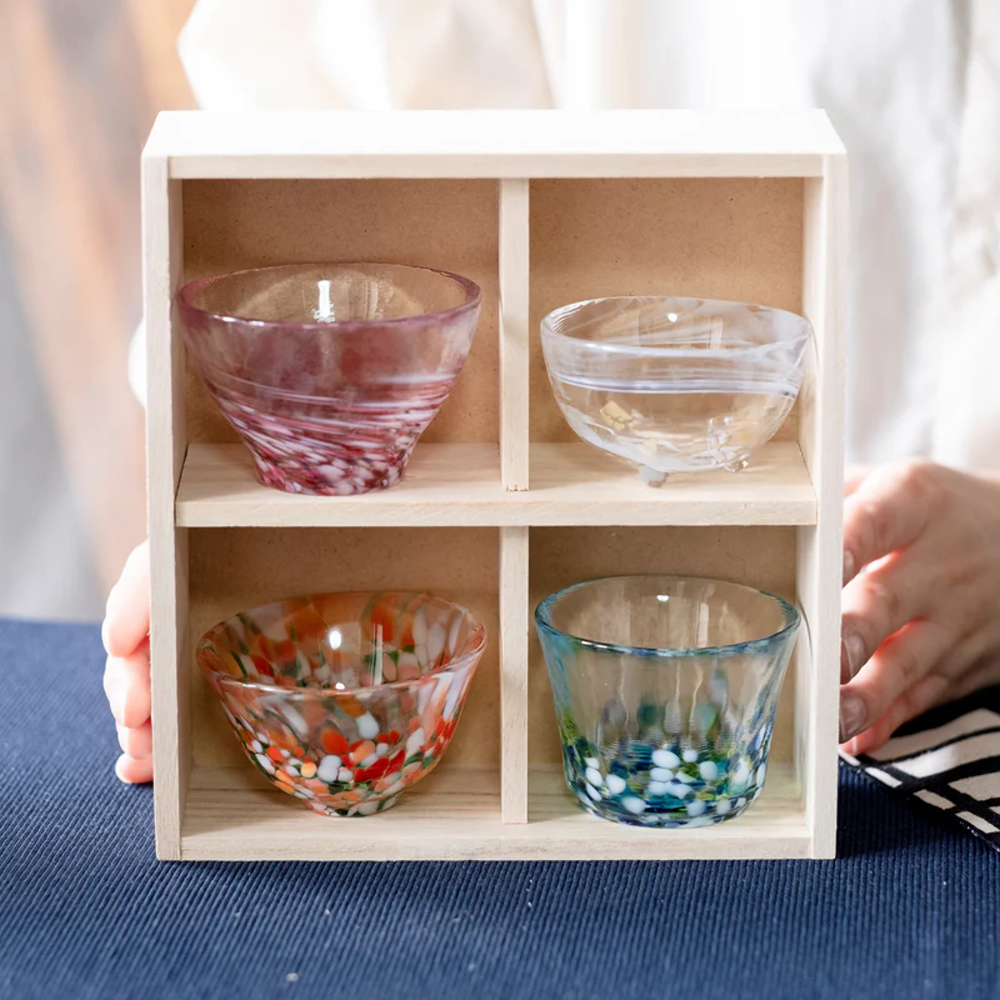 日本津輕_手作四季清酒杯禮盒組(含木盒)/1組