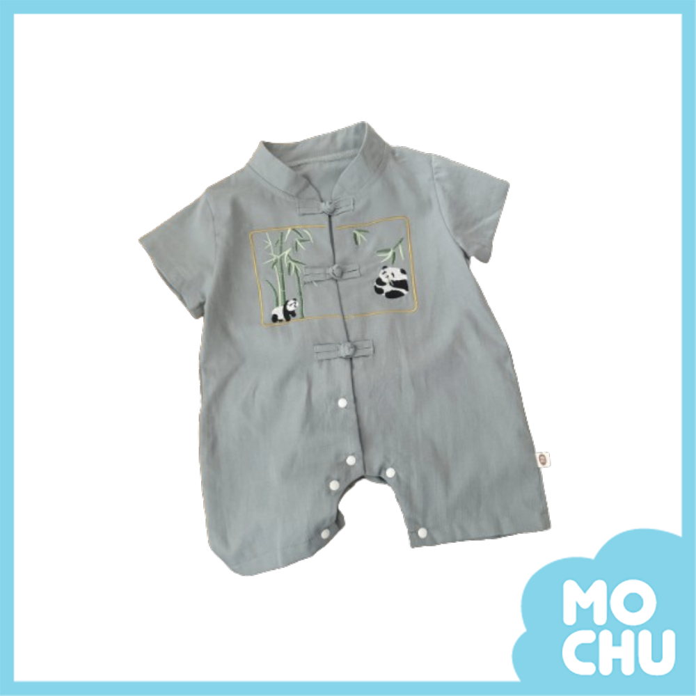 熊貓吃竹子中式短袖連身衣