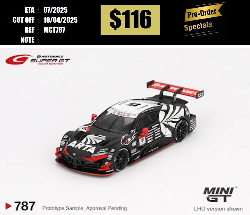 PO-$116 * MINI GT * 1:64 #787 Honda NSX-GT "Type S" GT500 #16 "ARTA MUGEN NSX-GT " ARTA 2023 SUPER GT Series/ SUPER GT Blister Packaging [OD28/03]