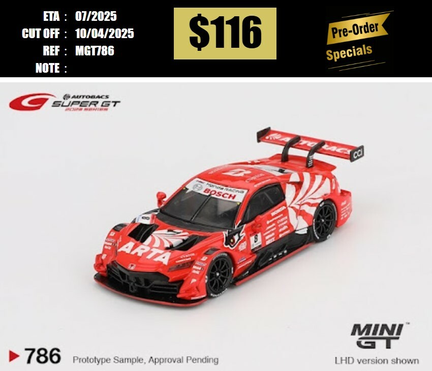PO-$116 * MINI GT * 1:64 #786 Honda NSX-GT "Type S" GT500 #8 "ARTA MUGEN NSX-GT " ARTA 2023 SUPER GT Series / SUPER GT Blister Packaging [OD28/03]