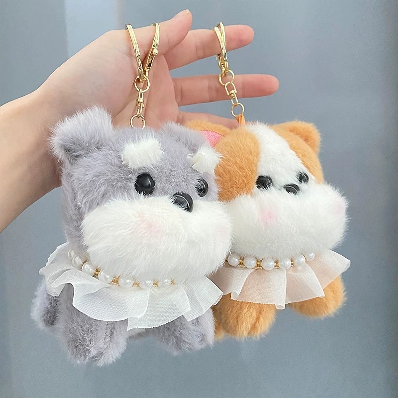 《03285》珠珠項鍊萌狗狗毛絨吊飾