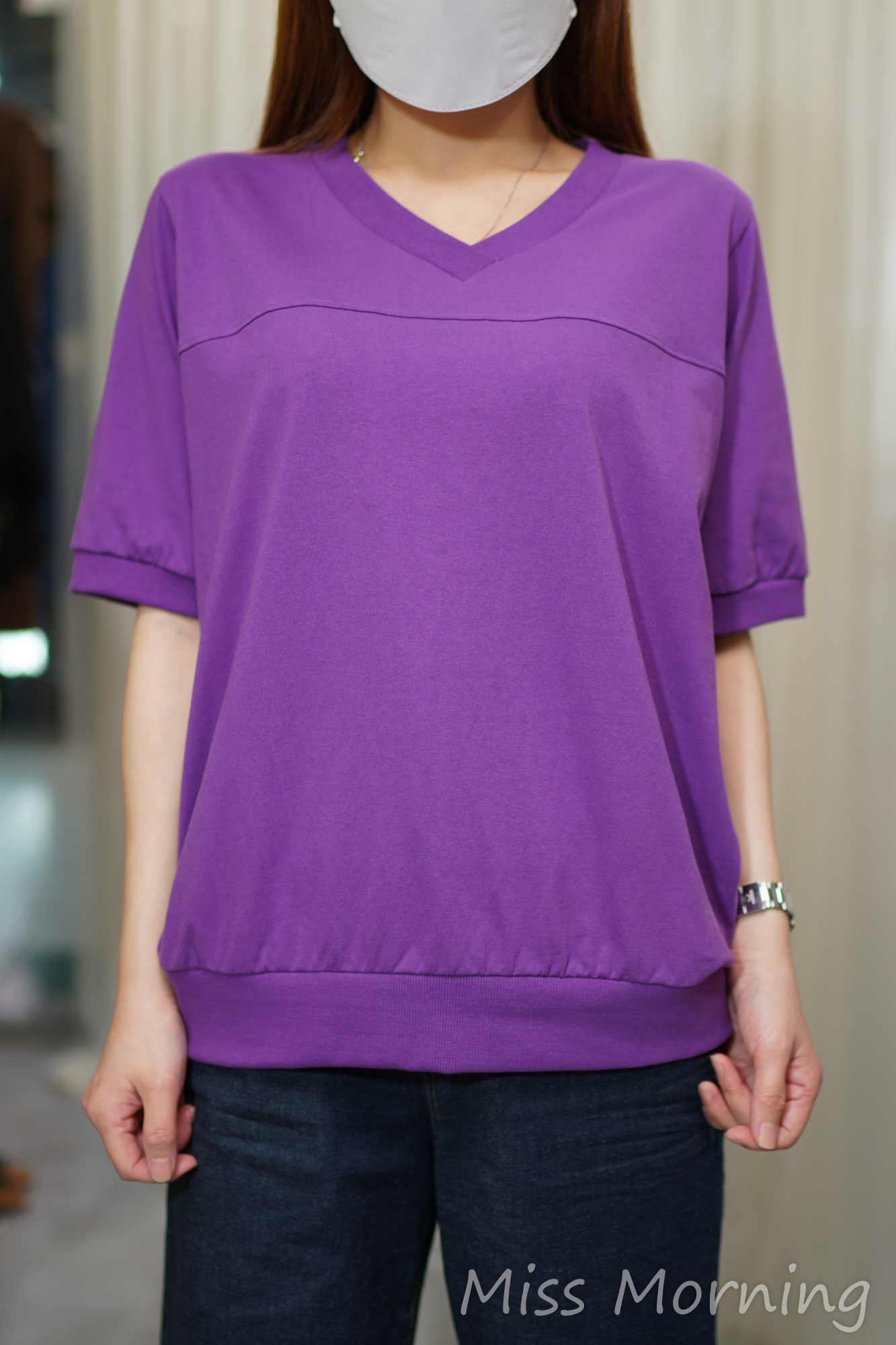 顯瘦V領靚棉上衣(14496)