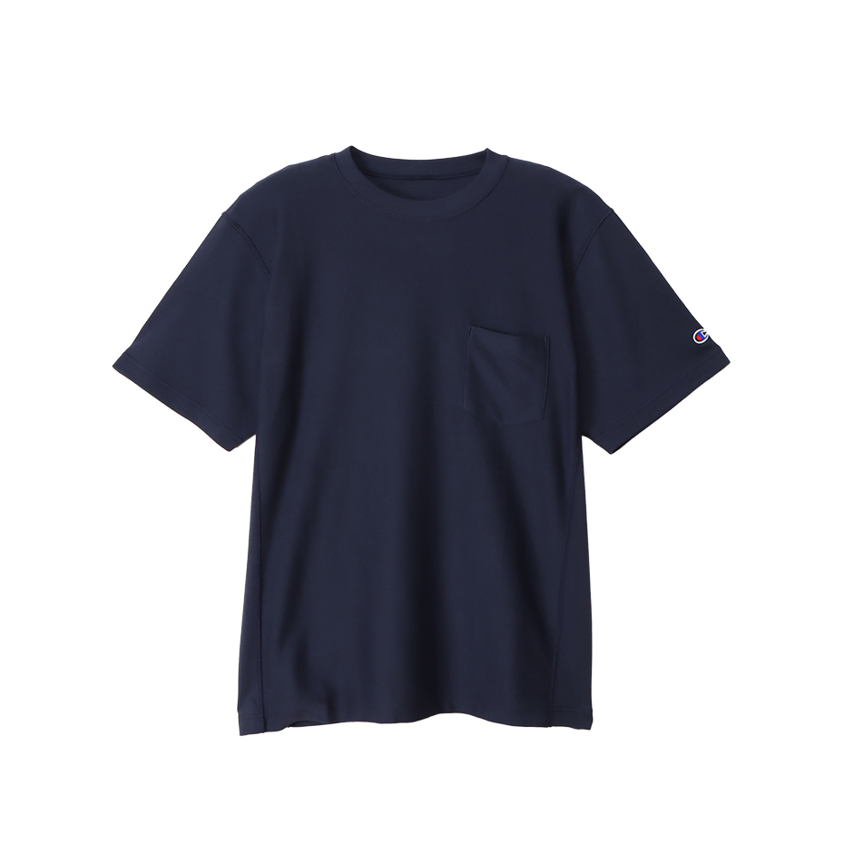 男款-REVERSE WEAVE®系列機能 素面 口袋 短袖T恤-深藍（C3-B307-370）