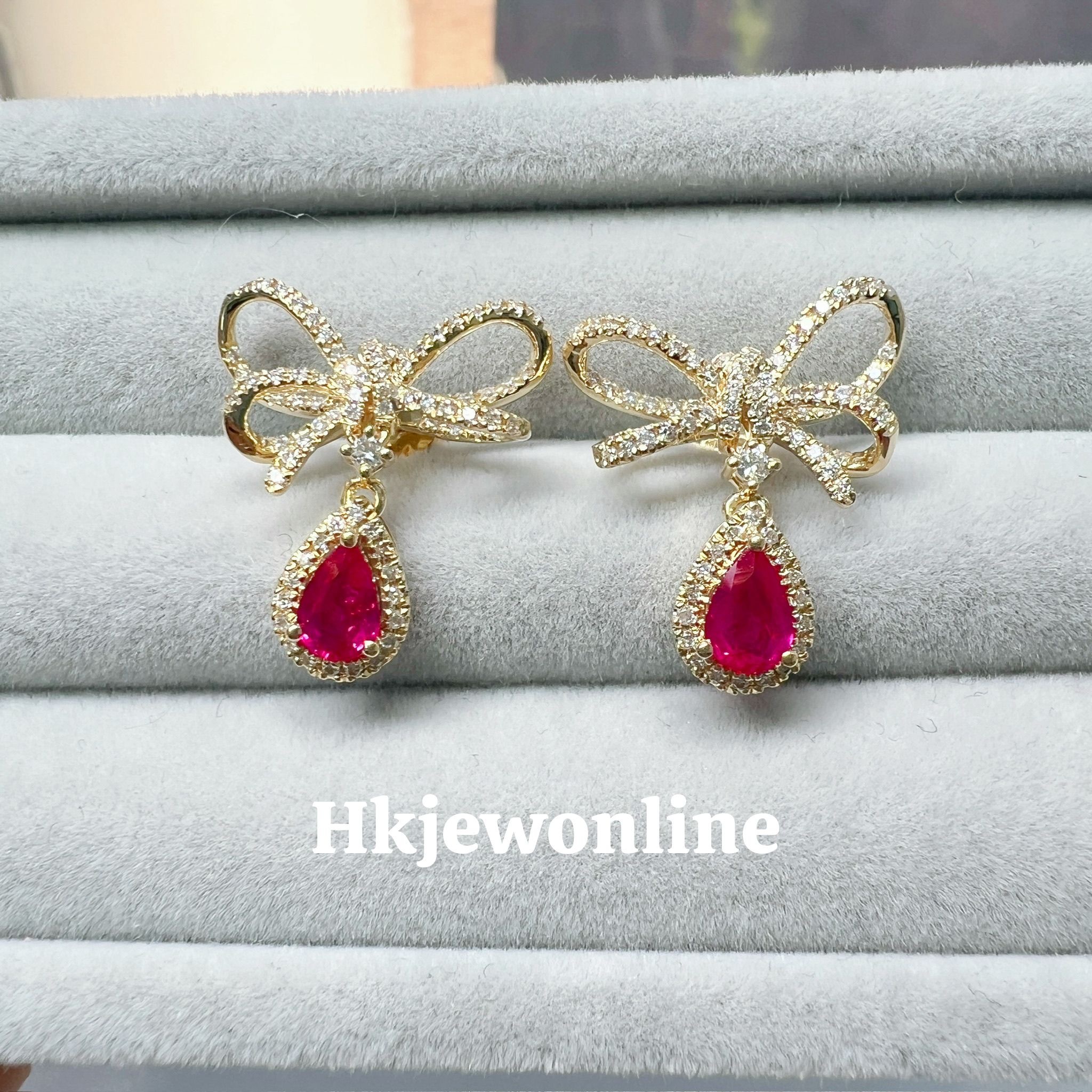 18K Yellow Gold Ruby Diamond Earrings / Necklace
