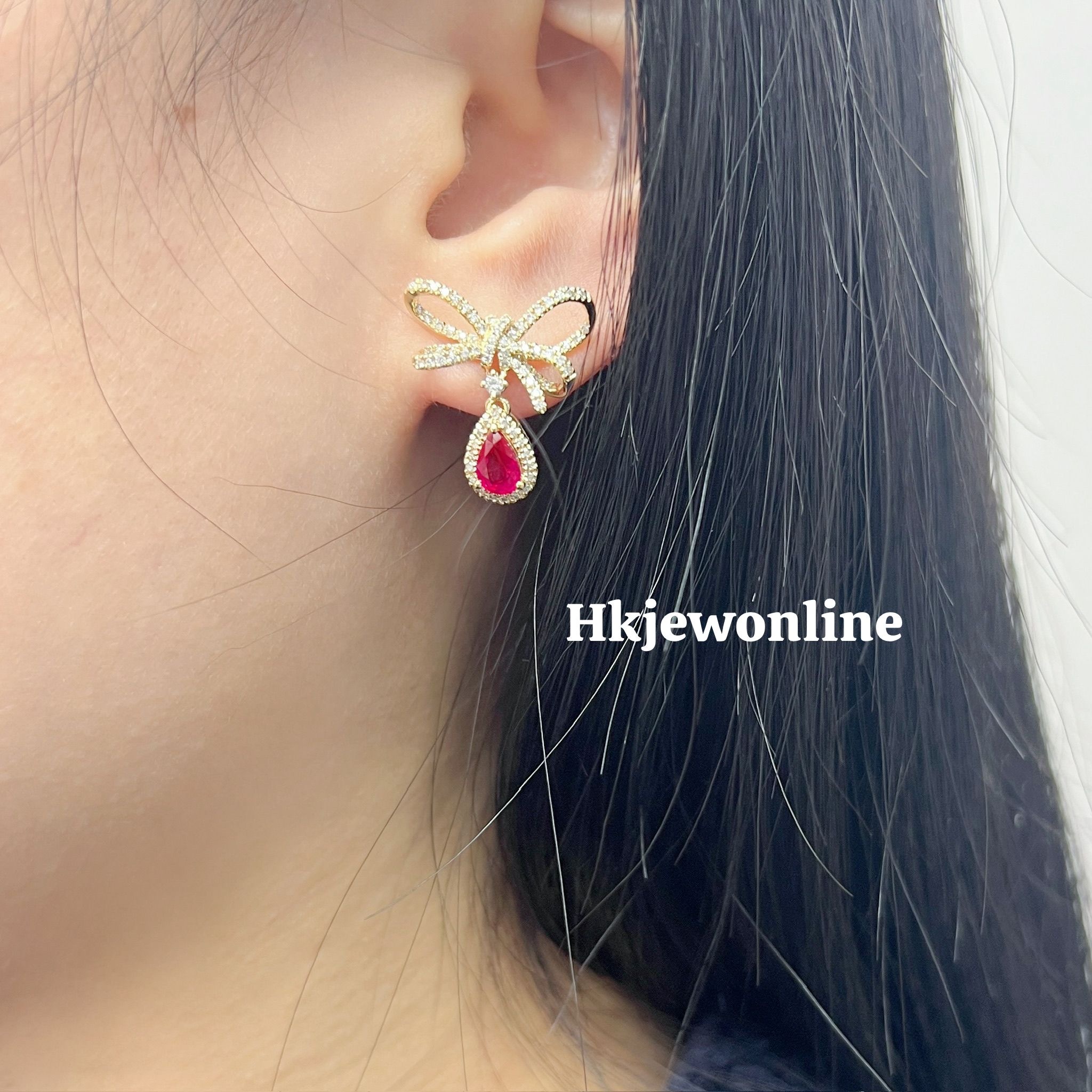 18K Yellow Gold Ruby Diamond Earrings / Necklace