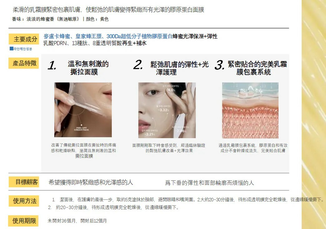 韓國院線產品 Honey Zip 蜂蜜修復黃金撕拉面膜