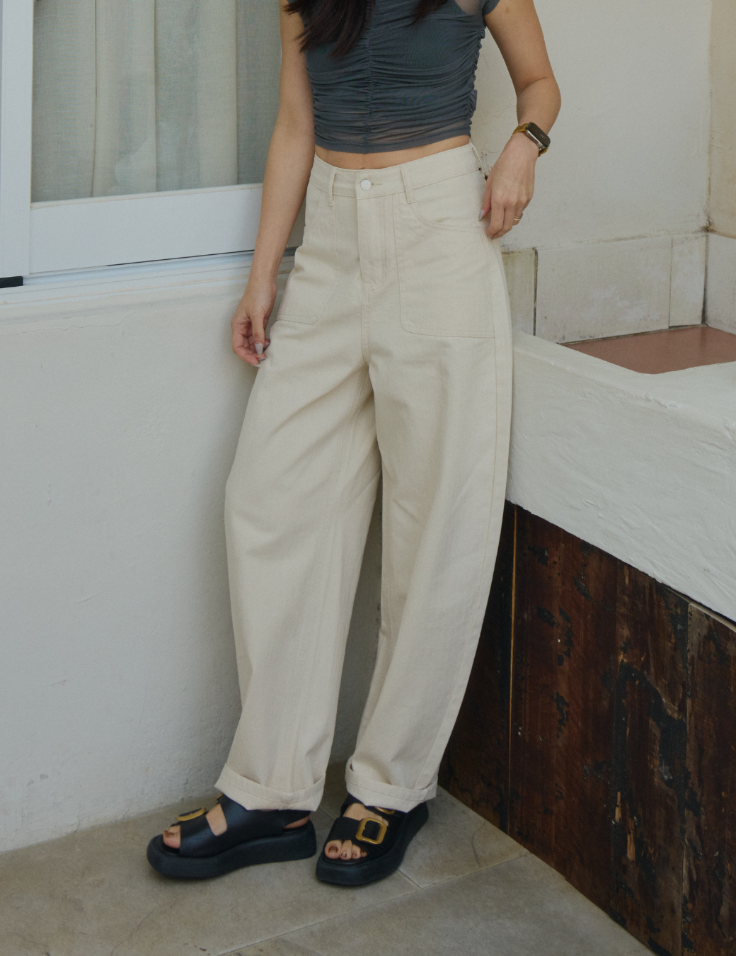 口袋造型軟料繭型褲（4尺寸）