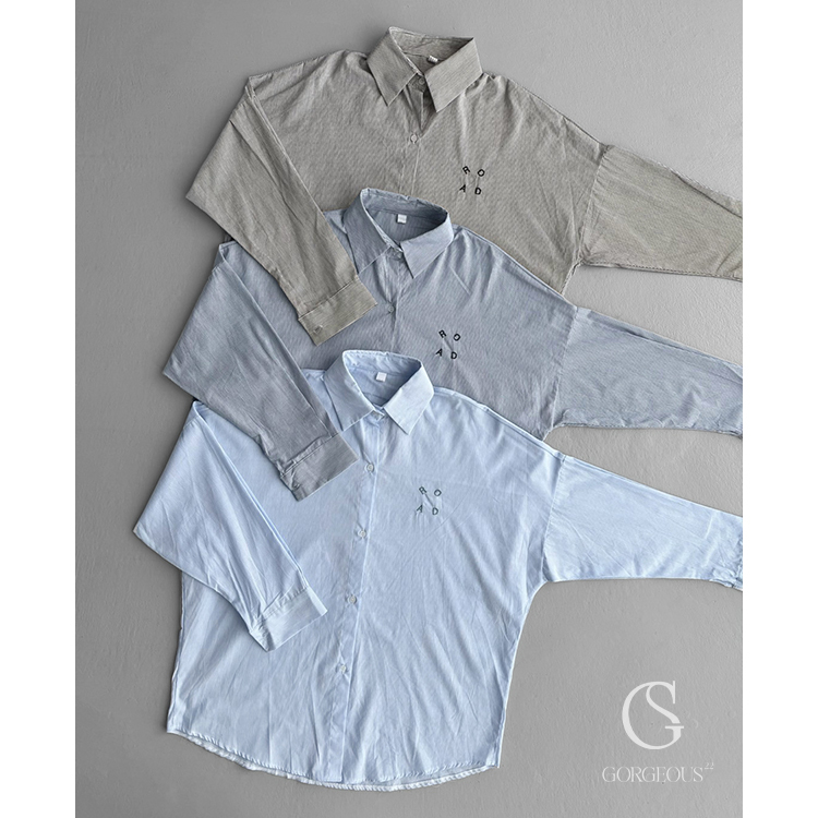 G3030 現貨「刺繡英字條紋襯衫」