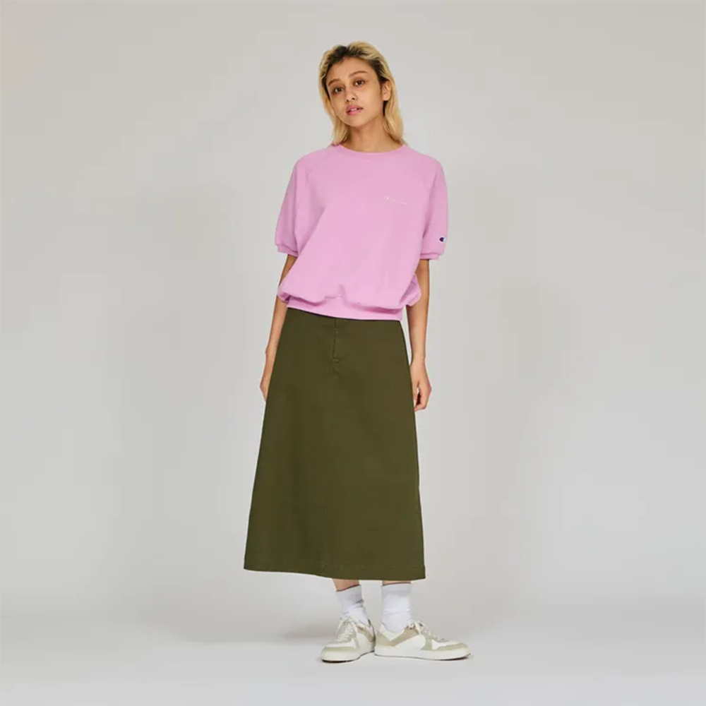 女款-CASUAL連肩 LOGO 刺繡 短袖衛衣-粉紅色(CW-B005-110)