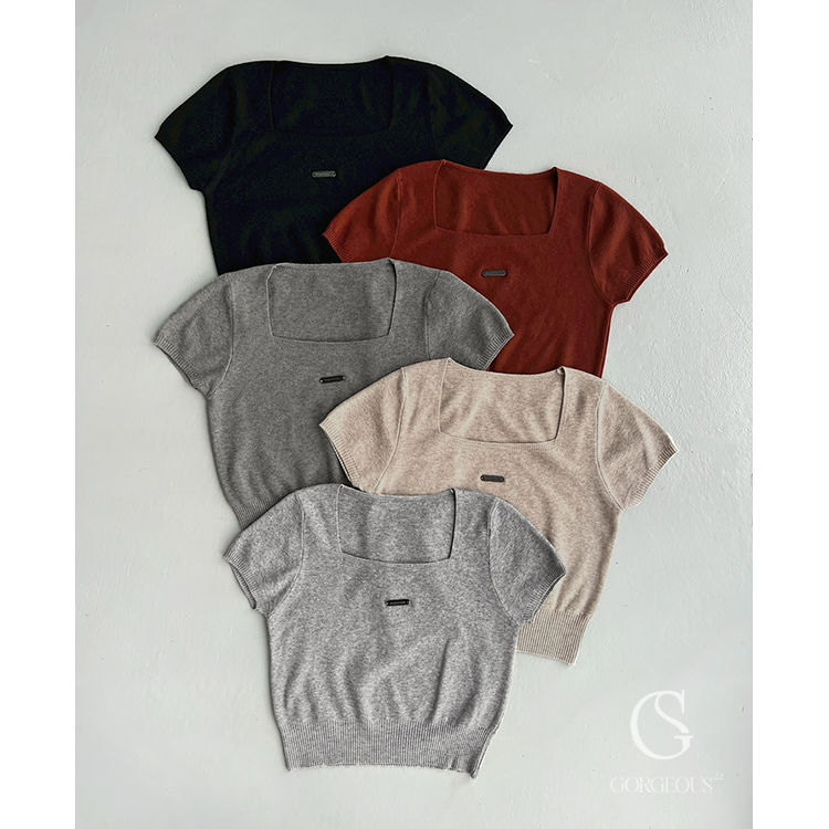 G9578 現貨「方領針織短袖上衣」