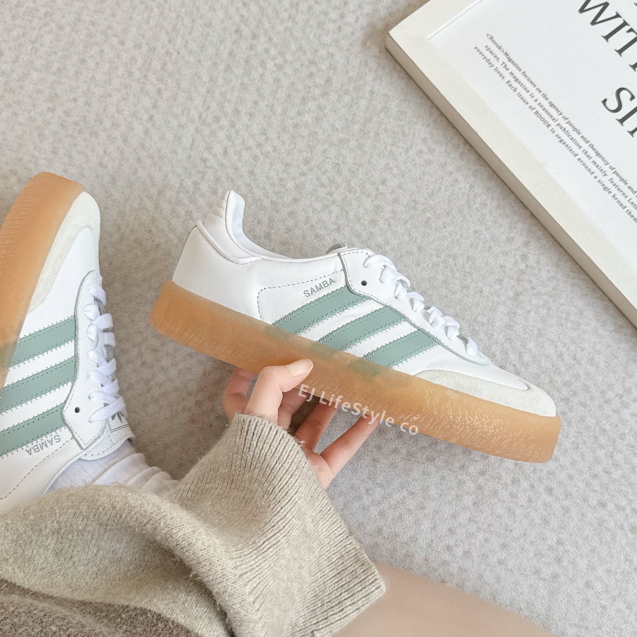 ADIDAS SAMBAE 薄荷綠 淺綠 白綠 增高 焦糖底 厚底 女鞋 JP5609 / 調貨