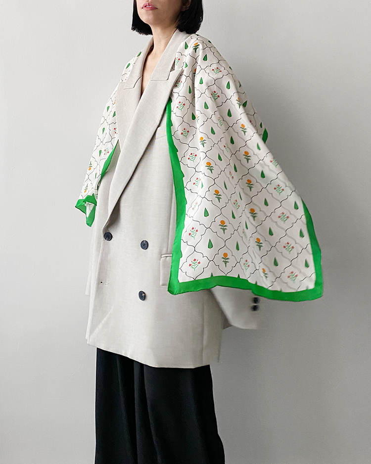 SC-175 花朵綠長形巾