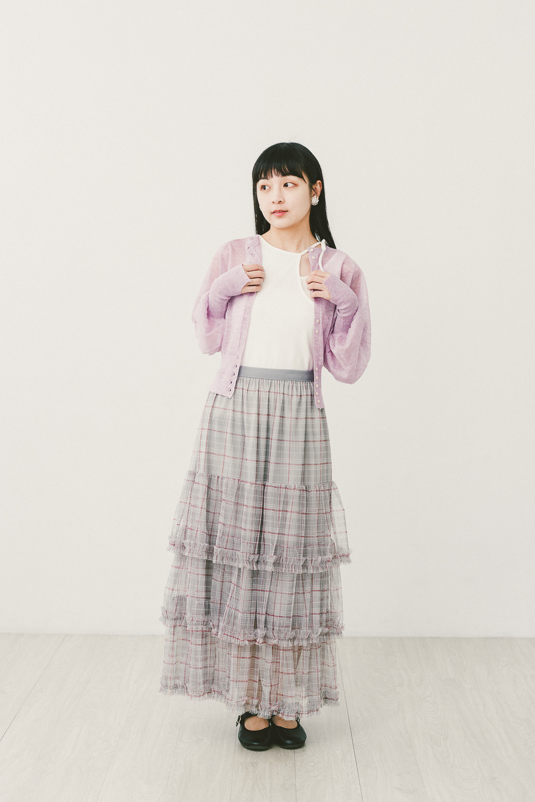 紗寫詩！荷葉邊層次薄紗裙(三色-優雅灰)