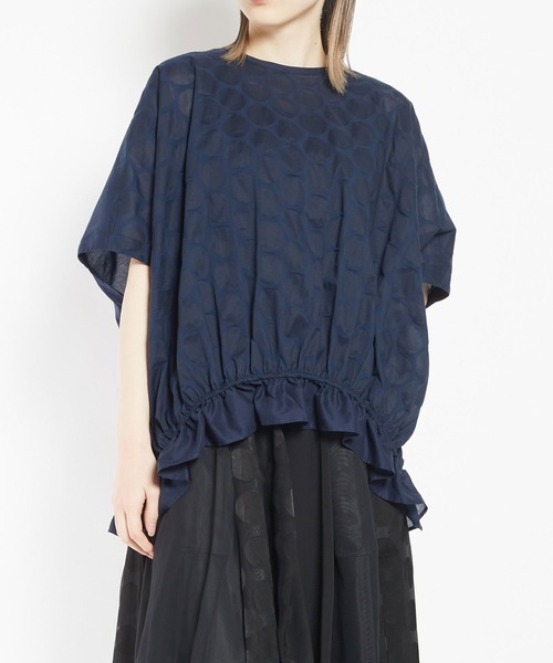 Gomme Salt-shrunk dot lawn ruffled blouse