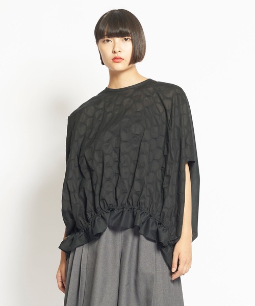 Gomme Salt-shrunk dot lawn ruffled blouse
