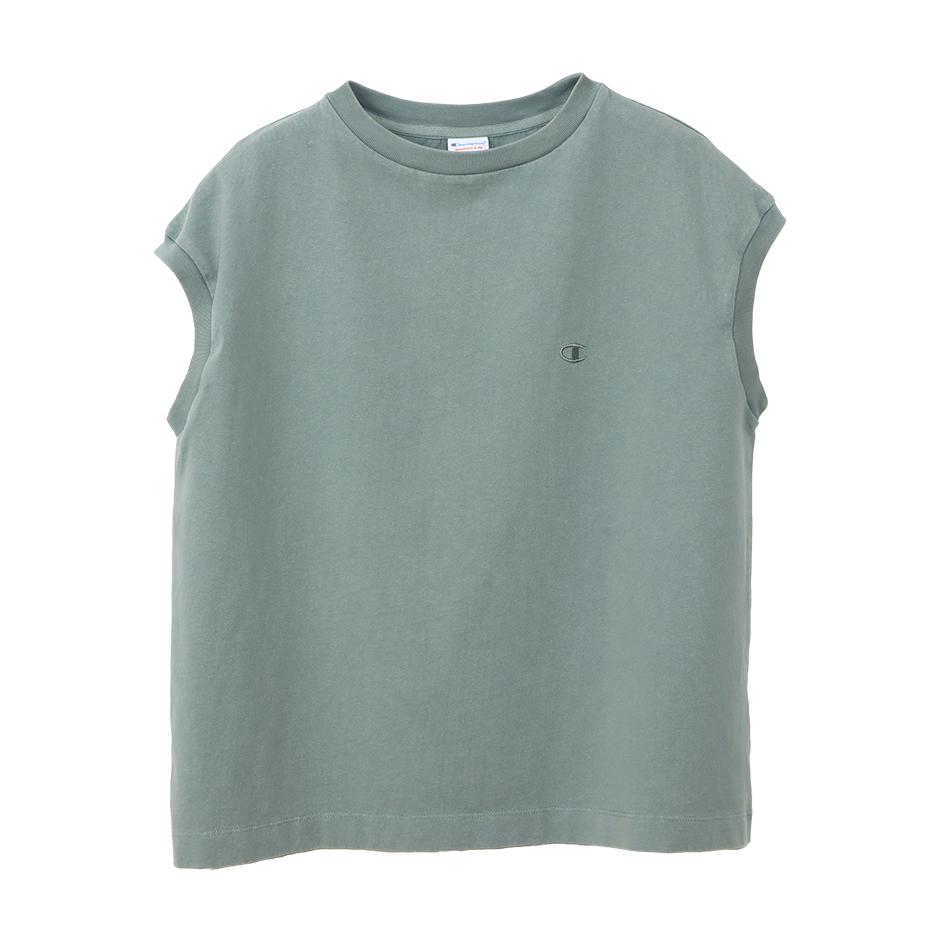 女款-色落 小C 刺繡 無袖 上衣-灰色（CW-B307-035）