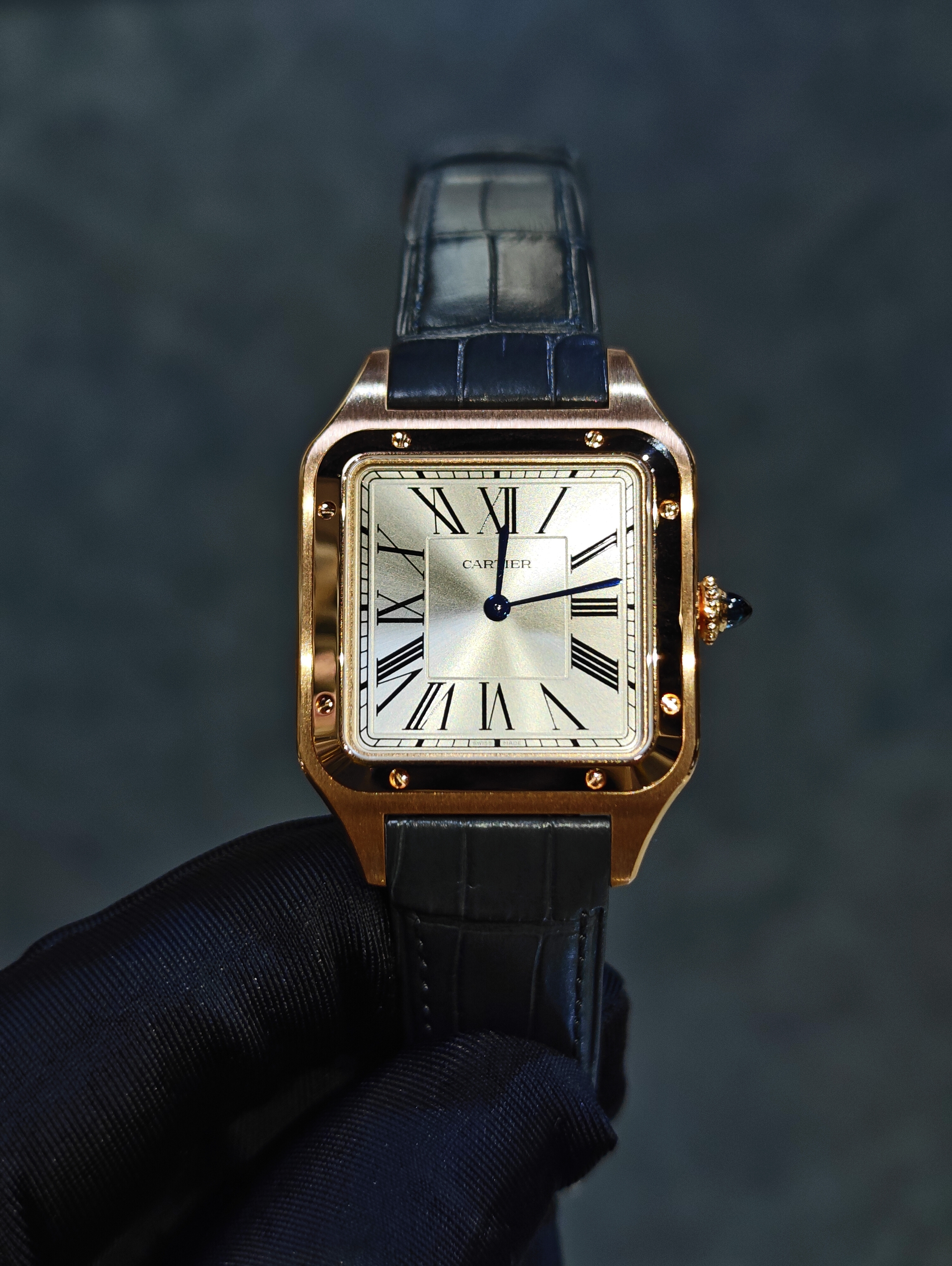 BRAND NEW CARTIER WGSA0021 SILVER DIAL SANTOS LARGE Dumont ROSE GOLD STEEL 43 MM LEATHER STRAP