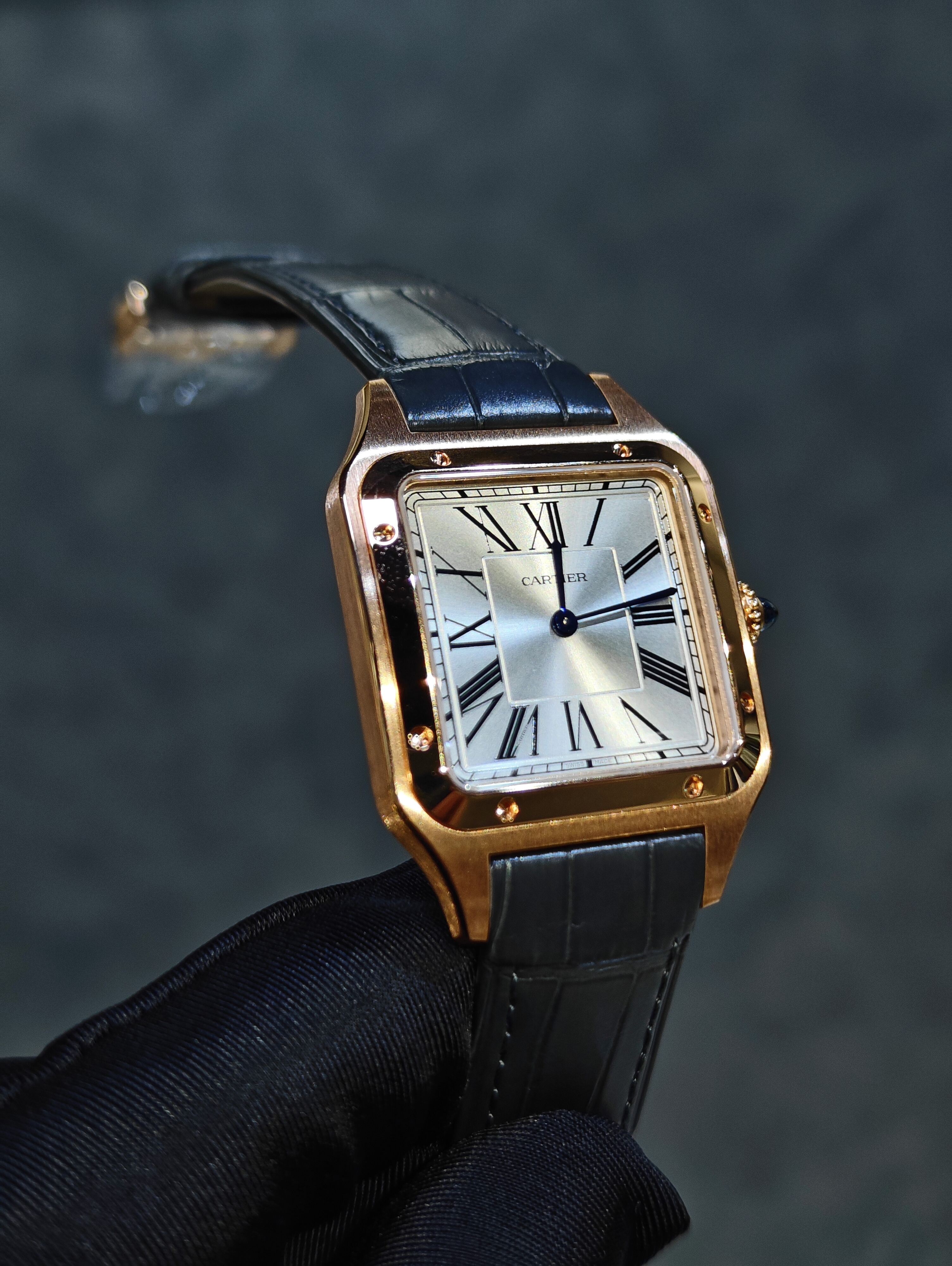 BRAND NEW CARTIER WGSA0021 SILVER DIAL SANTOS LARGE Dumont ROSE GOLD STEEL 43 MM LEATHER STRAP