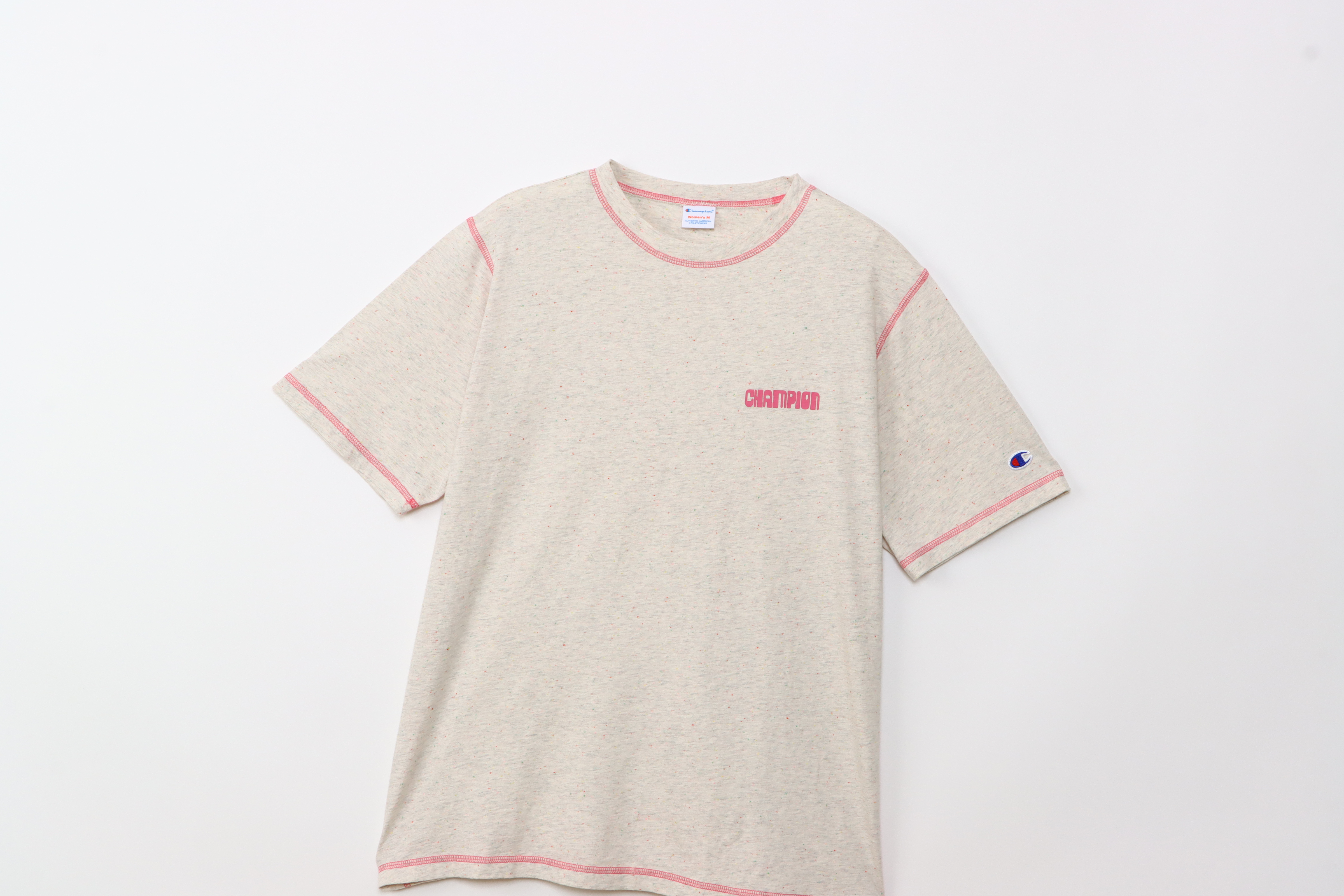 女款-CASUAL裝飾線 LOGO 印花 短袖 T恤-淺米色（CW-B311-810）