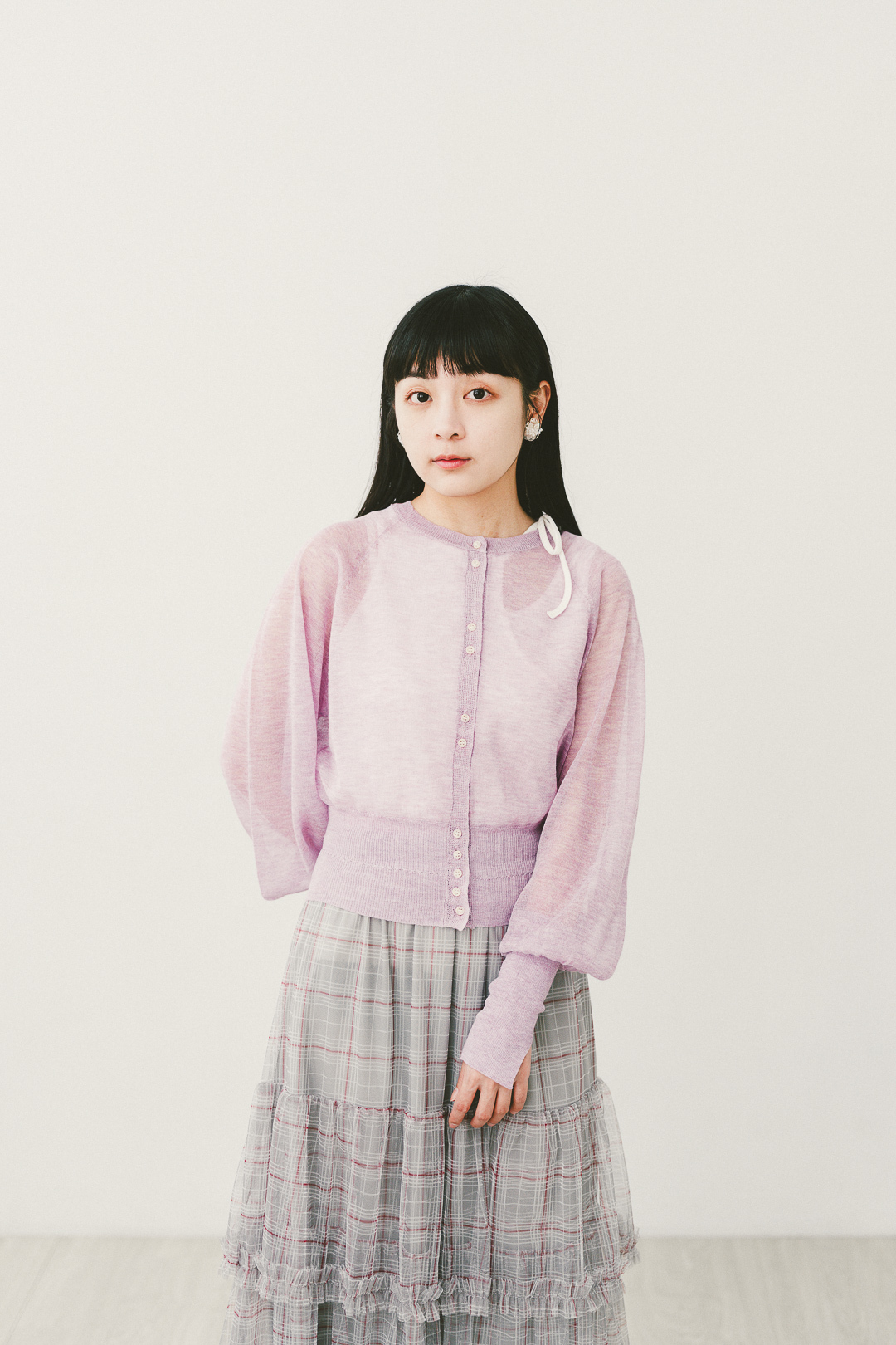 (限量)雲端絮語！透明針織泡泡袖開衫(兩色-薰衣草)