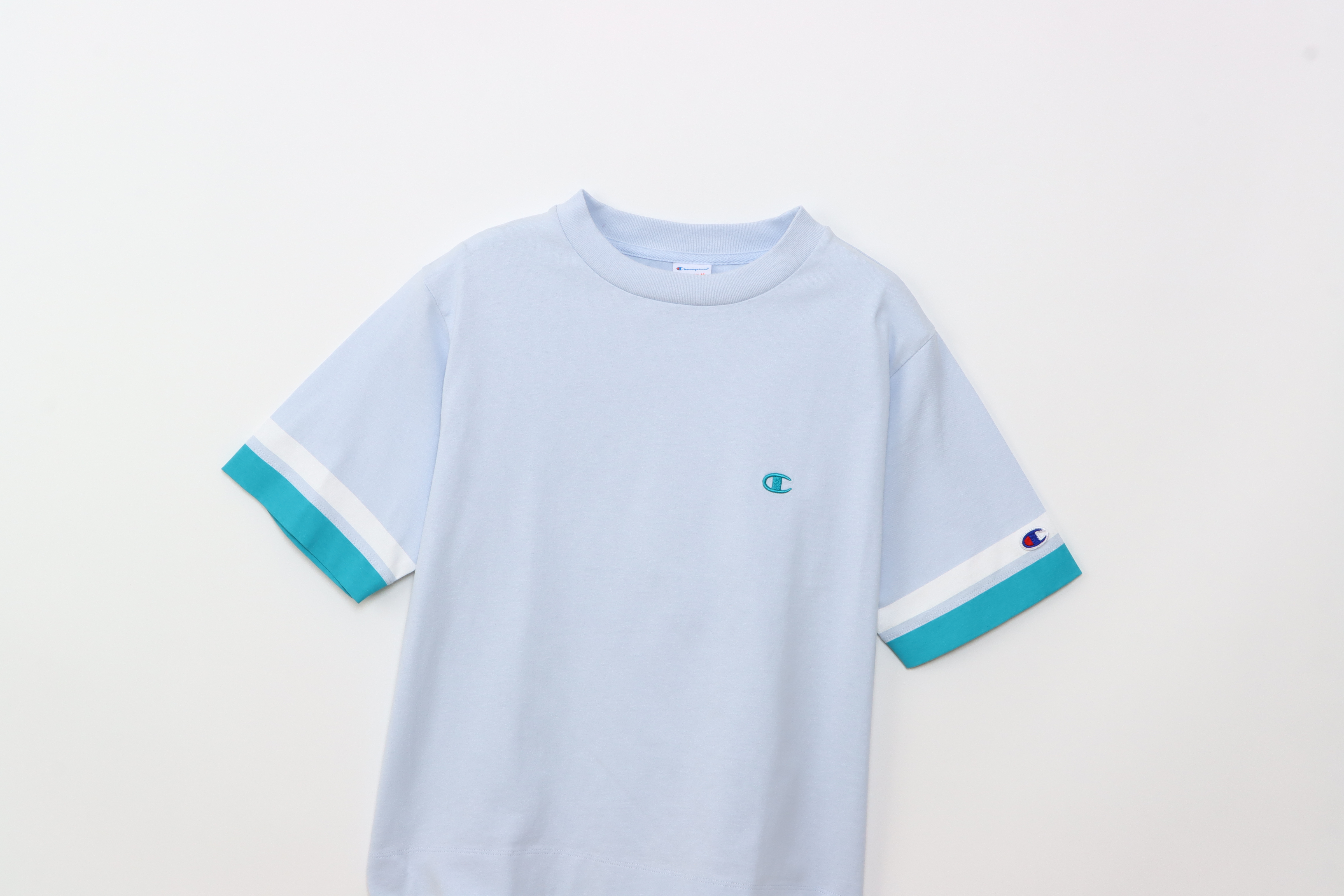 女款 -CASUAL小C 刺繡 雙色 短袖 T恤-淺藍（CW-B321-797）