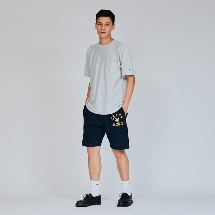 男款-REVERSE WEAVE®系列機能 素面 口袋 短袖T恤-灰色（C3-B307-060）