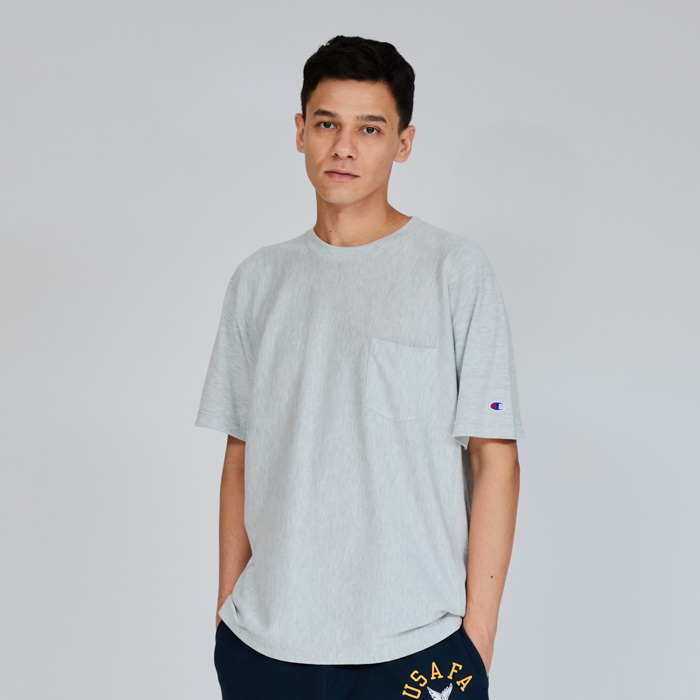 男款-REVERSE WEAVE®系列機能 素面 口袋 短袖T恤-灰色（C3-B307-060）