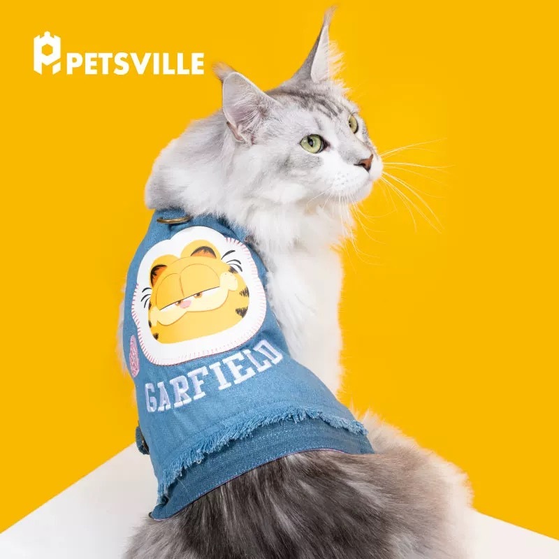 PETSVILLE派思维加菲猫联名 心际牛仔背心装宠物衣服