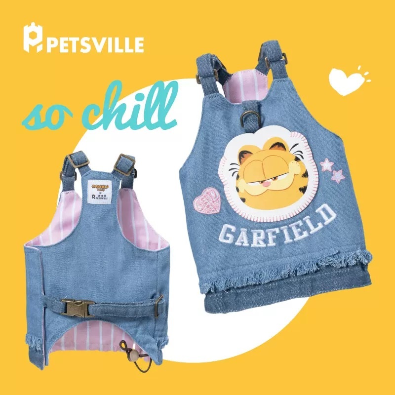 PETSVILLE派思维加菲猫联名 心际牛仔背心装宠物衣服