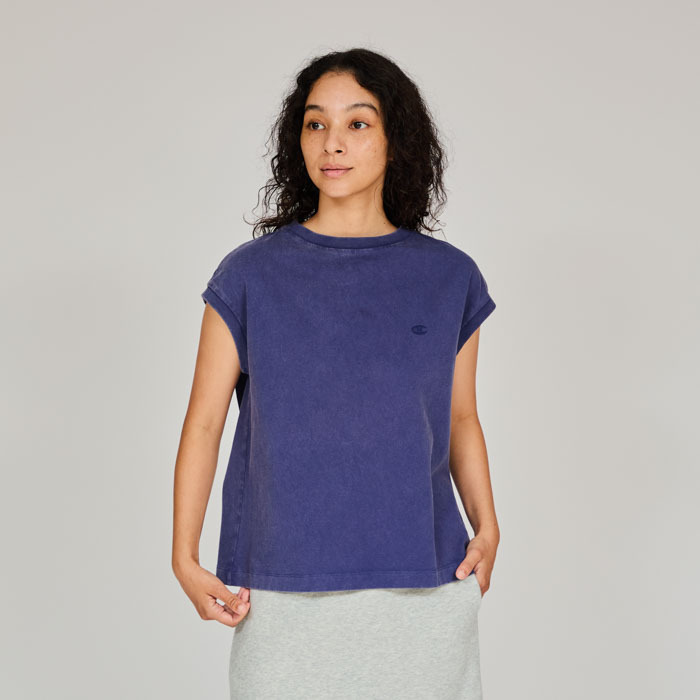 女款-色落 小C 刺繡 無袖 上衣-  深藍色（CW-B307-337）