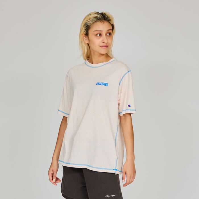 女款-CASUAL裝飾線 LOGO 印花 短袖 T恤-淺粉紅色（CW-B311-910）