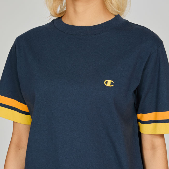 女款-CASUAL小C刺繡 雙色 短袖 T恤-深藍（CW-B321-370）