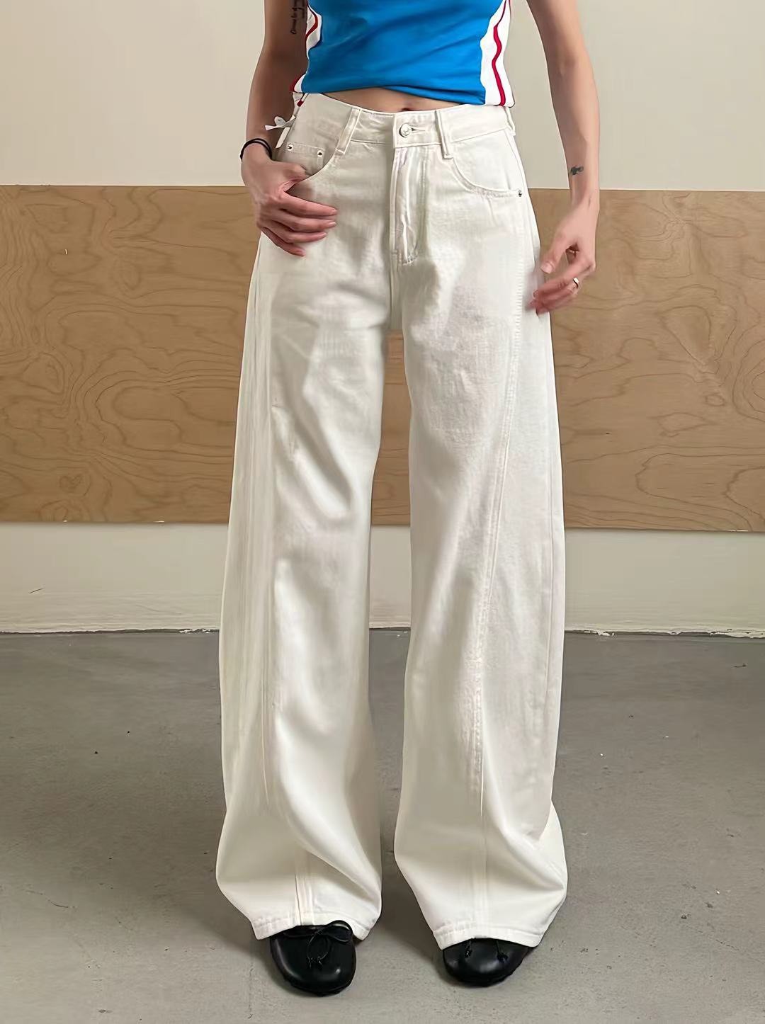造型剪裁車線牛仔寬褲
