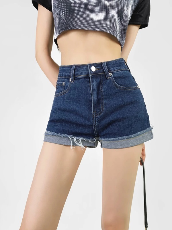 抽鬚反褶牛仔短褲 四色