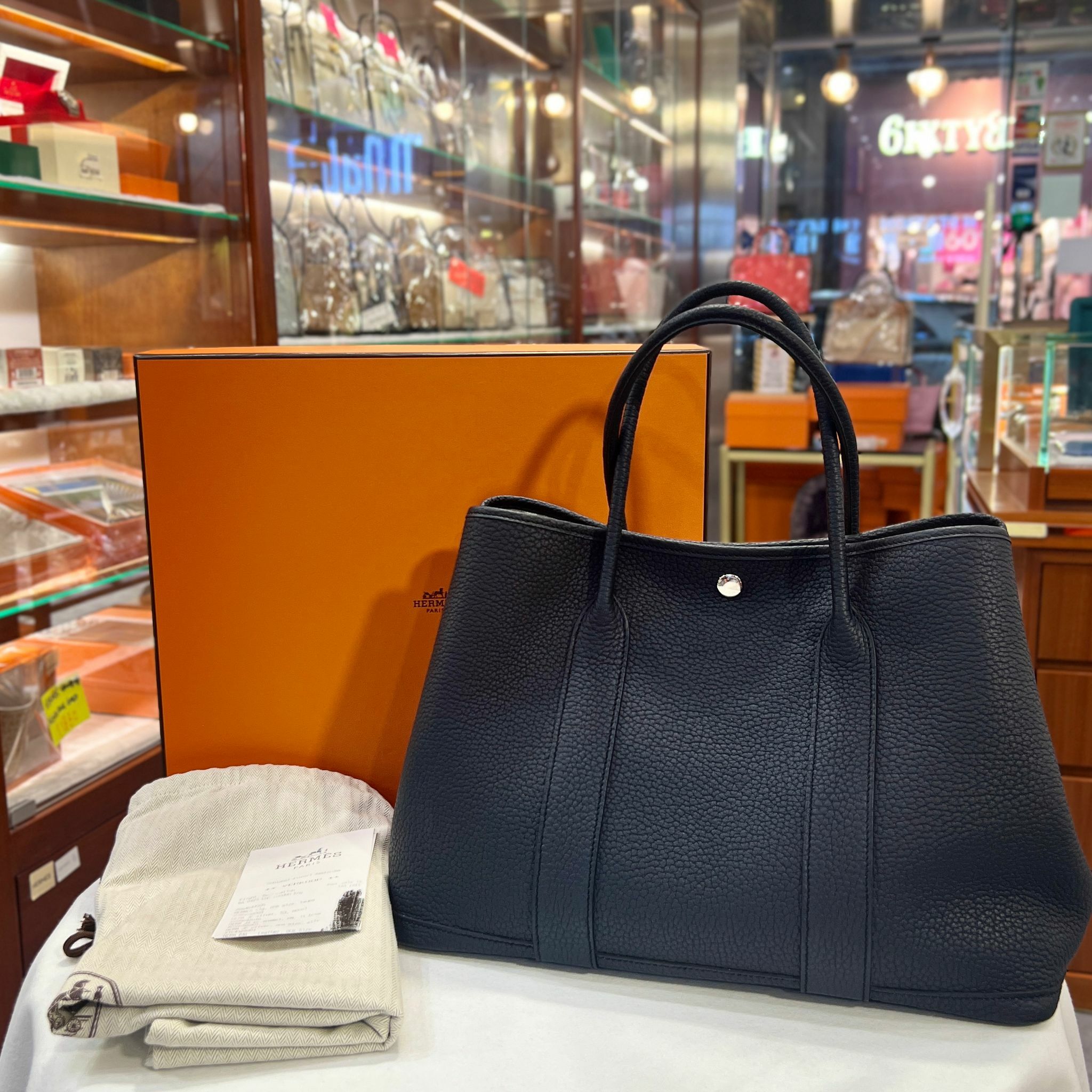 全新HERMES GARDEN PARTY 36  黑藍色 NEGONDA皮 銀扣 #GP36 #B Stamp #BRAND NEW#香榭站正品