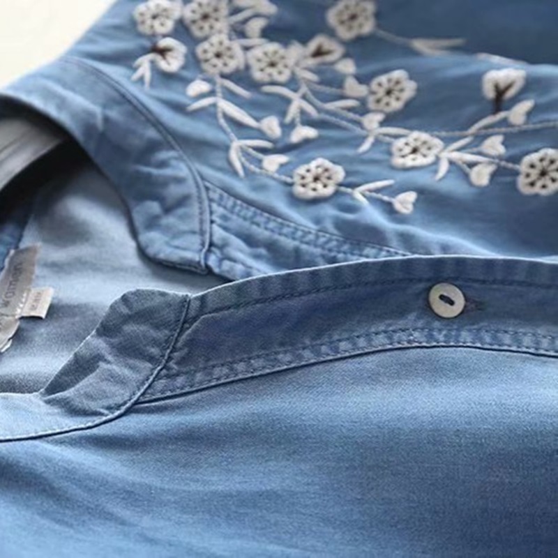 天絲刺繡牛仔洋裝 藍色